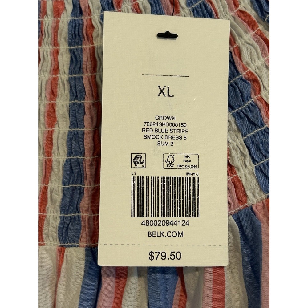 Crown & Ivy Dress Women's Size XL Flutter Sleeve Smocked Stripe Patriotic NWT - Picture 5 of 8